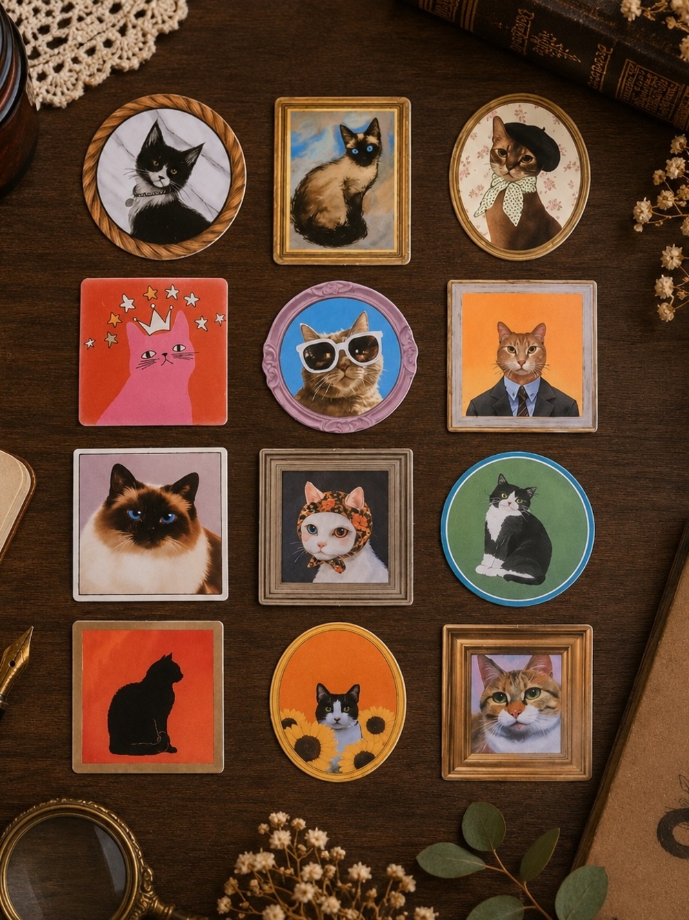 2 for $18 Pack Sticker Bundle Funny Vintage Artsy Cat Portrait New